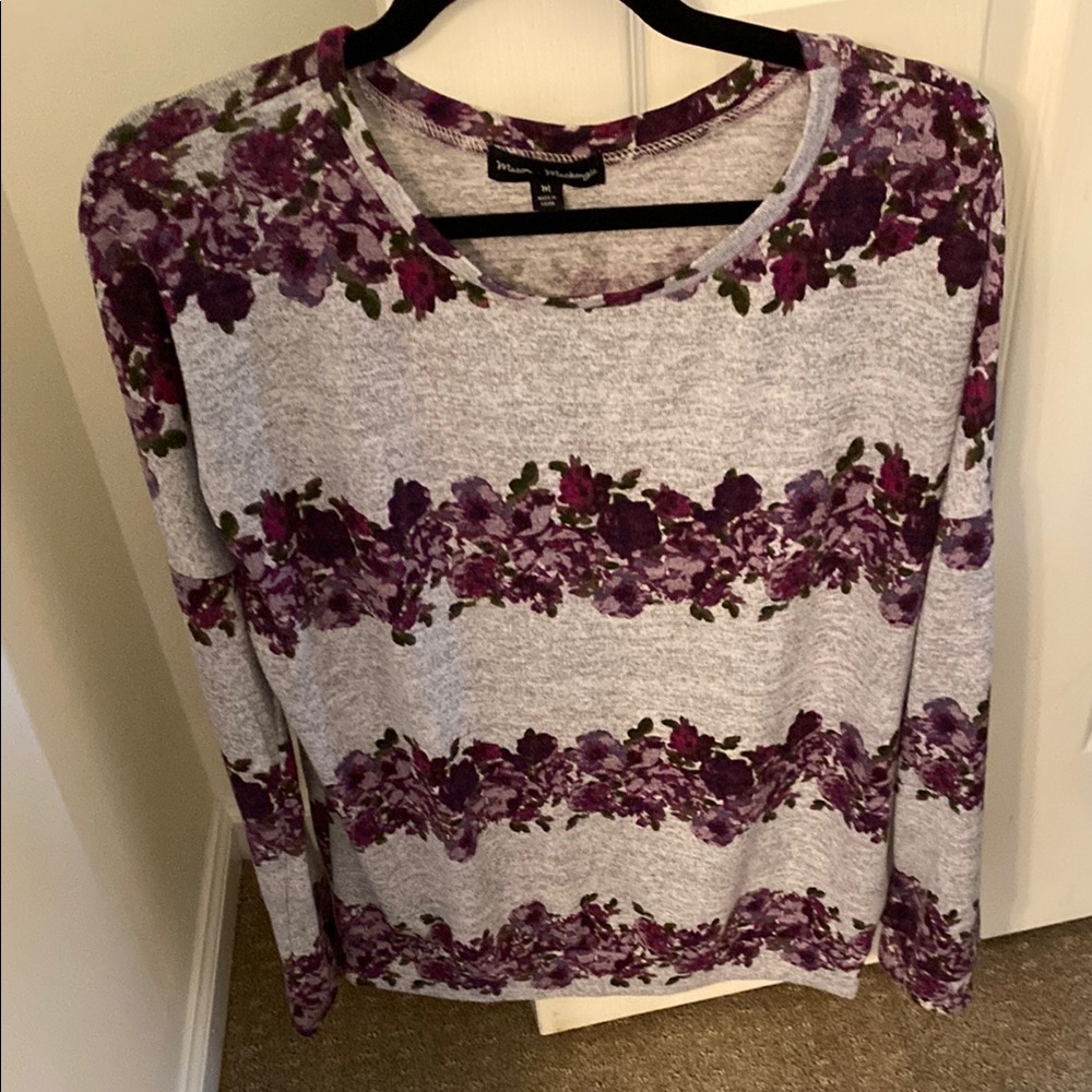Purple and Gray Long Sleeve Floral Sweatshirt
